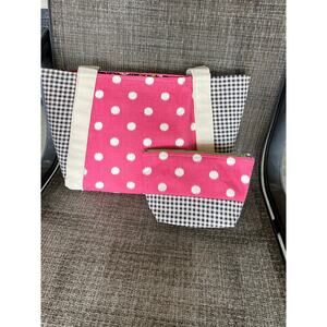 Handmade Tote & matching accessories bag. Pink & black